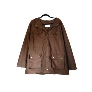 Ulla Popken XL Fisherman Hooded Jacket Brown Cotton‎